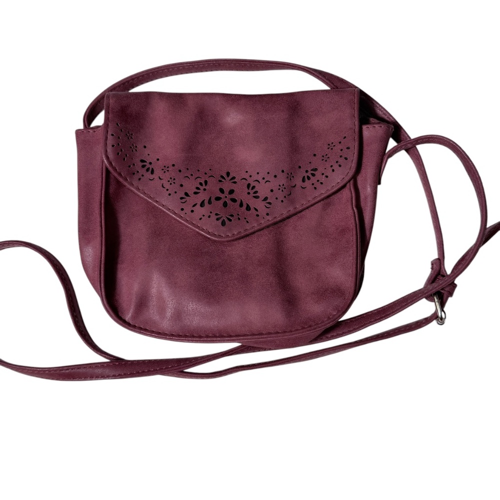 Atmosphere Women's Crossbody Bag Purse with Cutout Detail Mauve Faux Leather